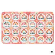 Boho rainbow affirmation spots grid with positive mindset statements on an educational classroom area rug - thumbnail image 1 of 7