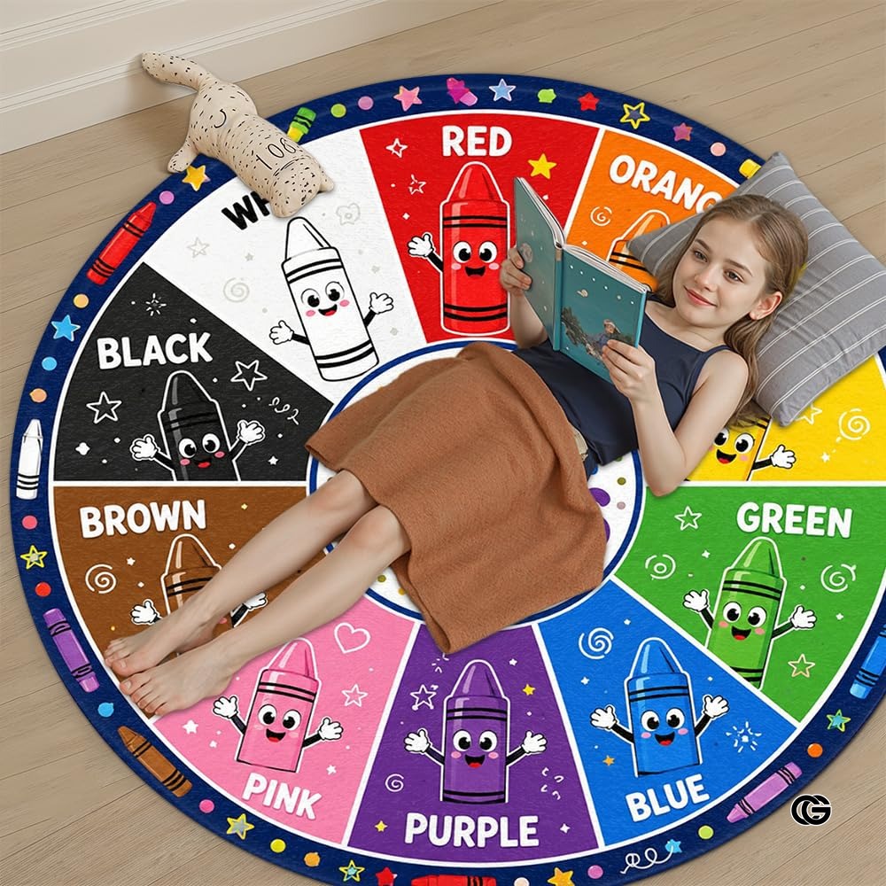 Wheel of Feelings and Emotions Round Rug, Educational Mental Health Rug for Classroom, Educational Animal Shape School Mat, Back to School Gift (R01)