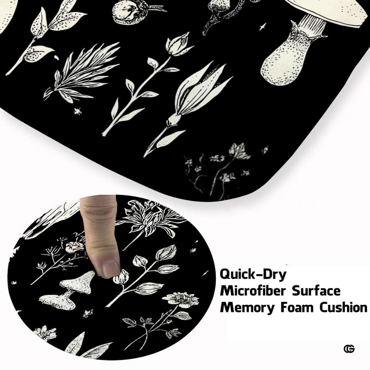 Infographic displaying dotted anti-slip backing and surface resistance details for the area rug