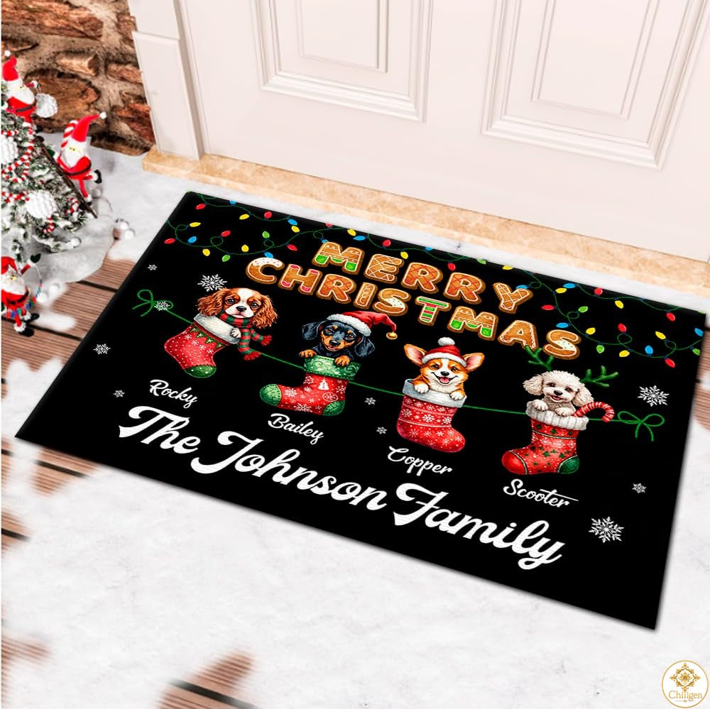 Personalized Christmas Doormat with Custom Family Name and Text