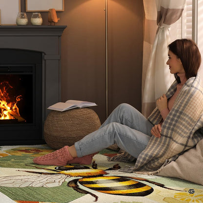 Sunroom layout displaying the honeycomb tile bee rug centered on flooring - thumbnail image 5 of 8