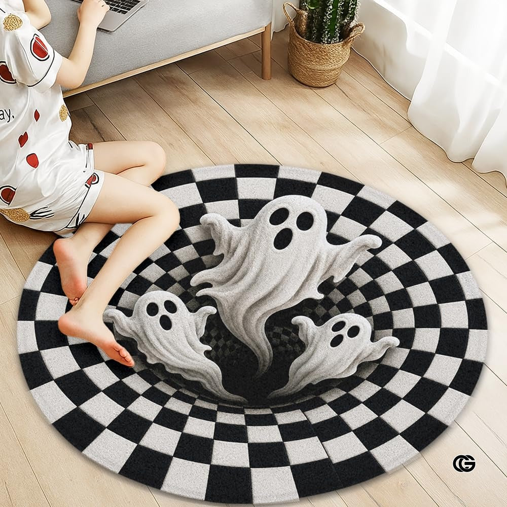 Personalized Halloween 3D Optical Illusion Ghost Round Rug (A04)