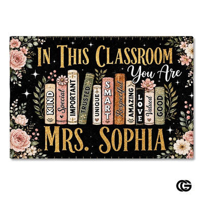 Personalized Welcome Doormat with Teacher Name and Notebook Art - Class-18