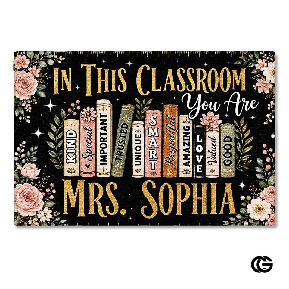 Personalized Welcome Doormat with Teacher Name and Notebook Art - Class-18