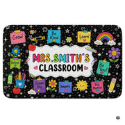 Personalized Teacher Classroom Rug, Custom Back to School Welcome Mat with Name, Kindergarten Preschool Elementary Decor, Composition Notebook Carpet (A04)