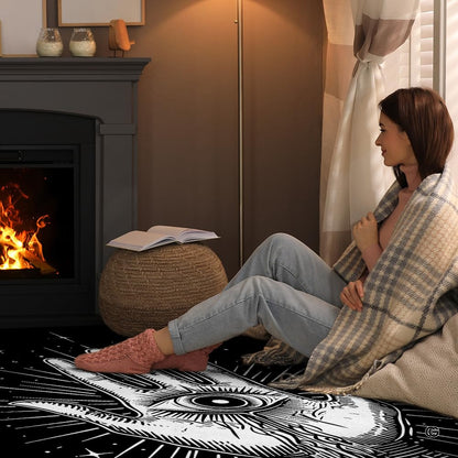 Full room view of celestial gothic area rug creating a focal point in home decor. - thumbnail image 8 of 8