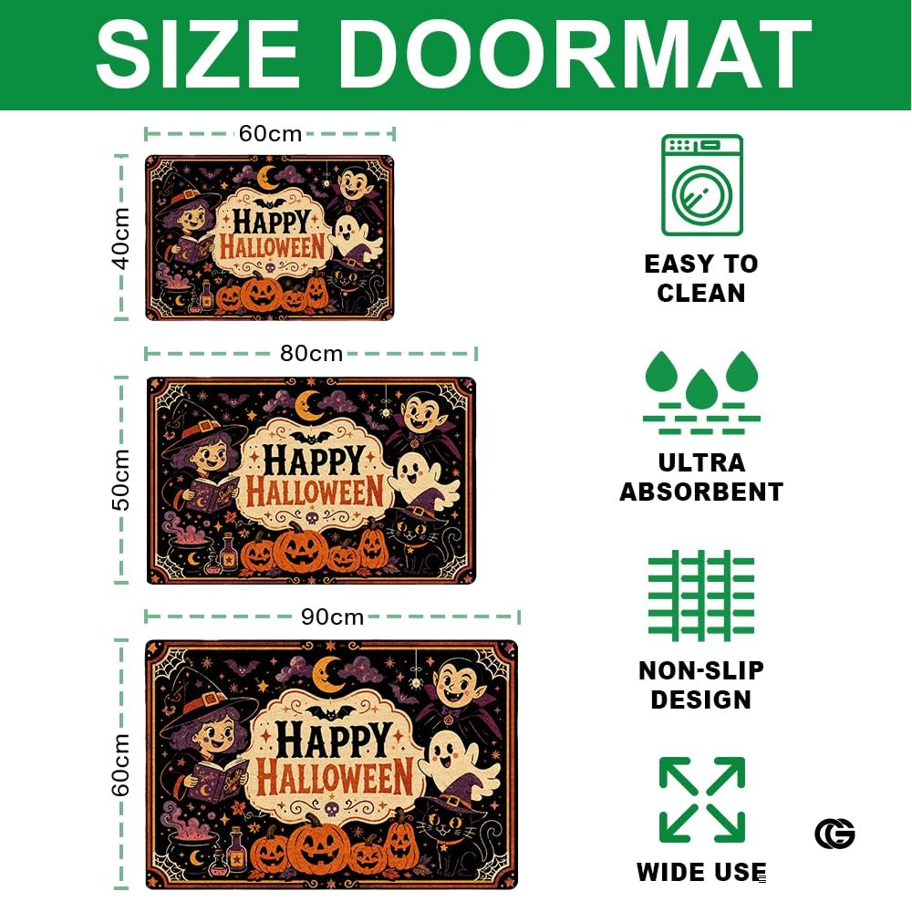 Halloween Door Mat Outdoor, Custom Spooky Welcome Mat with Black Cat and Pumpkin, Fall Front Door Mat for Porch Entryway Decor #2