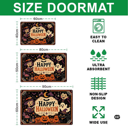 Halloween Door Mat Outdoor, Custom Spooky Welcome Mat with Black Cat and Pumpkin, Fall Front Door Mat for Porch Entryway Decor #2