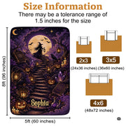 Personalized Witch Area Rug with Name - Custom Halloween Rug, Black Cat & Raven Floor Carpet, Spooky Gothic Home Decor, Non Slip Rugs (Style 6)