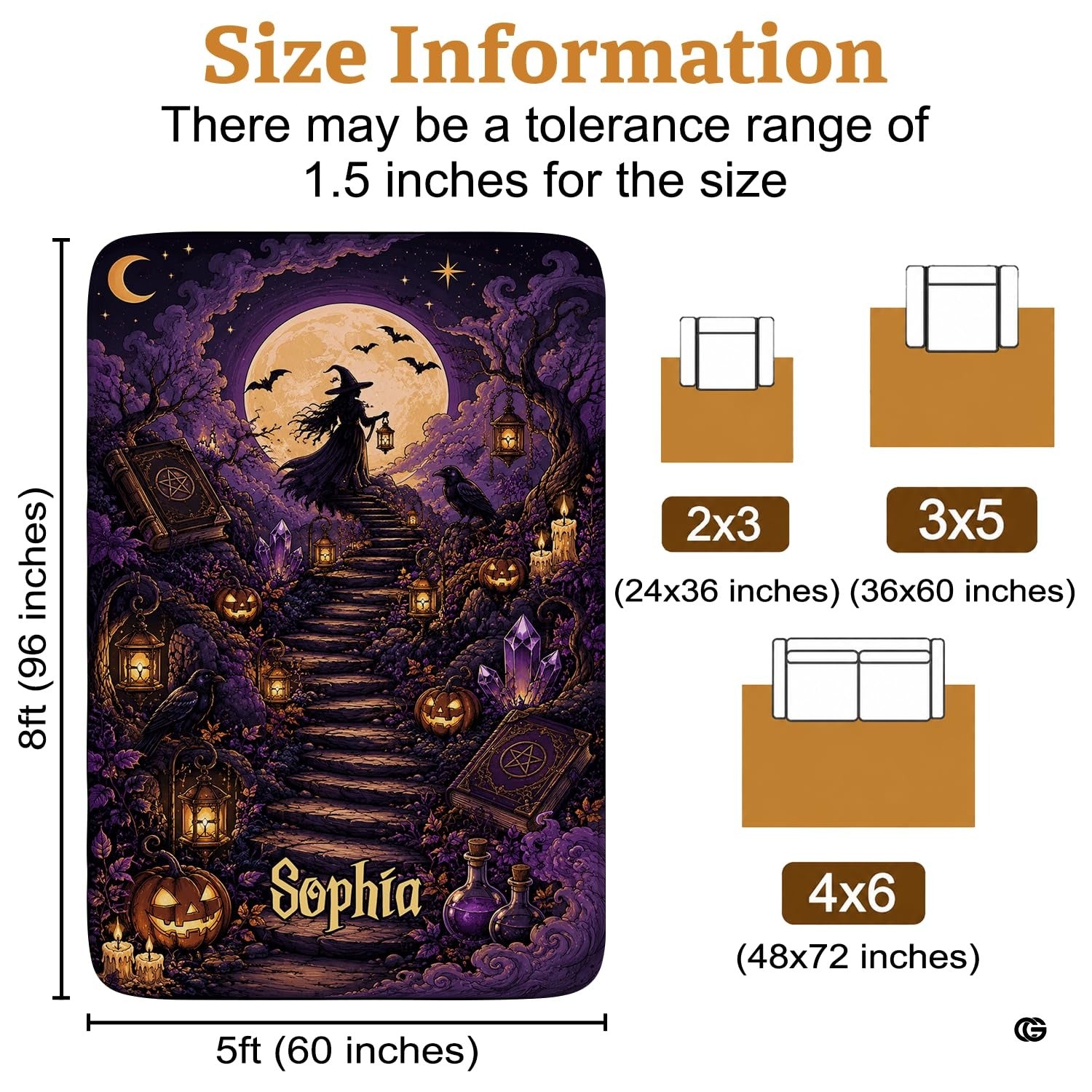 Personalized Witch Area Rug with Name - Custom Halloween Rug, Black Cat & Raven Floor Carpet, Spooky Gothic Home Decor, Non Slip Rugs (Style 6)