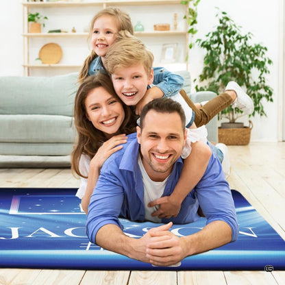 Sports fan cave displaying a basketball court area rug alongside game room decor. - thumbnail image 5 of 7
