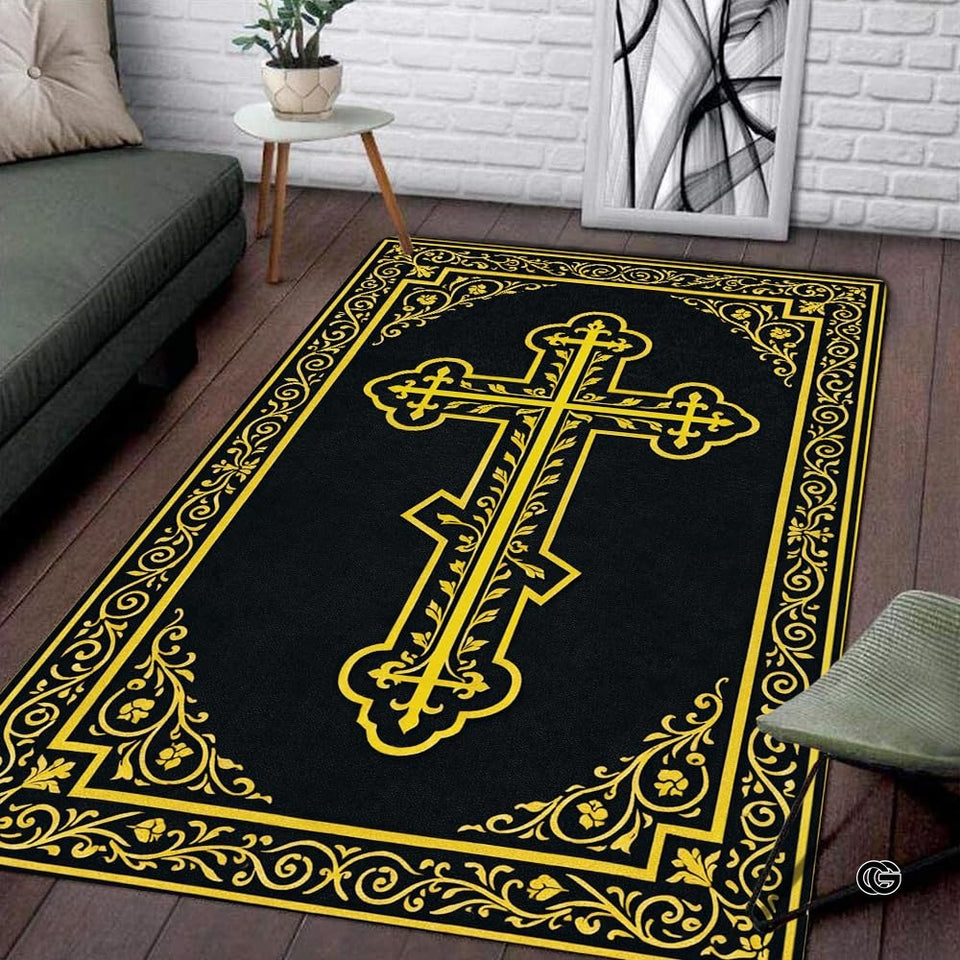 Personalized Orthodox Christian Area Rug, Custom Eastern Orthodox Russian Greek Byzantine Non-Slip Rug for Women Men, IC XC Nika Cross Mat for Living Room, Bedroom, Church Decor (D6)