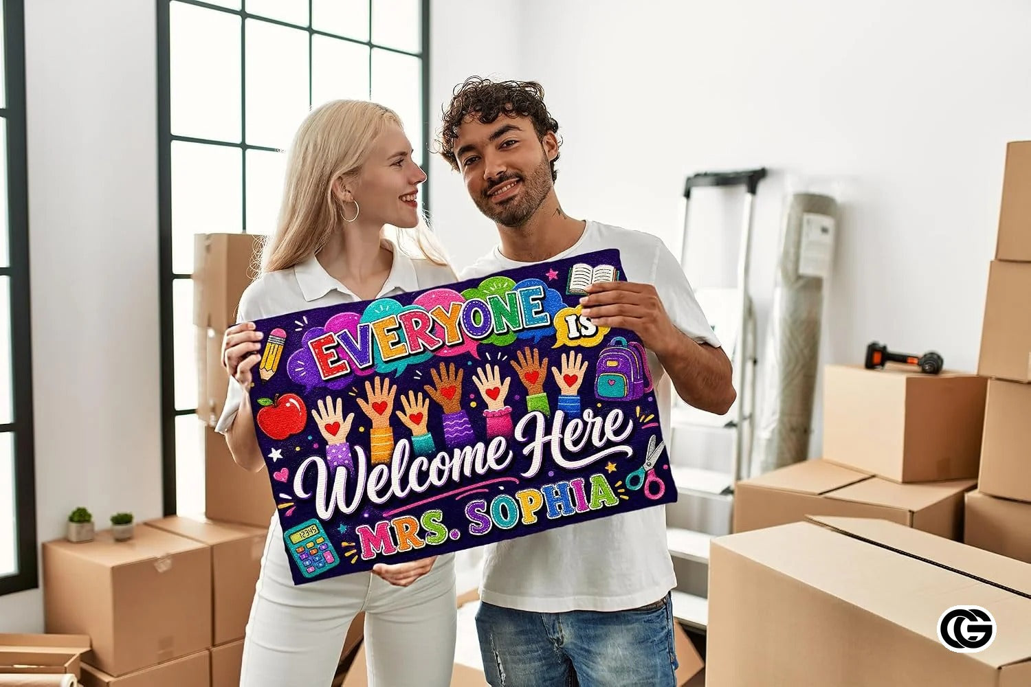 Personalized Welcome Doormat with Teacher Name and Notebook Style