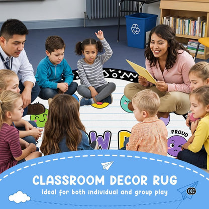 Wheel of Feelings and Emotions Round Rug, Educational Mental Health Rug for Classroom, Educational Animal Shape School Mat, Back to School Gift (Emotion 3)