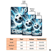 Dimension comparison chart displaying multiple size formats for this soccer splash area rug. - thumbnail image 2 of 8