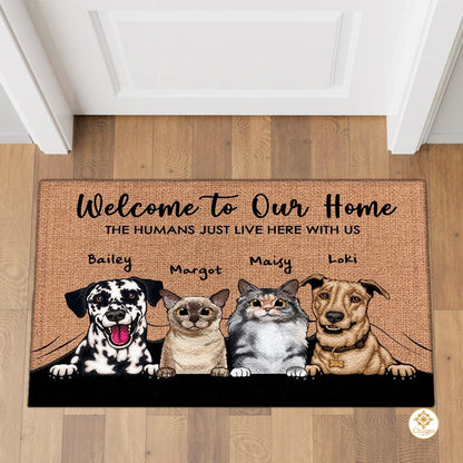 Personalized Dog Welcome Doormat for Front Door and Entryway - 4 Pets