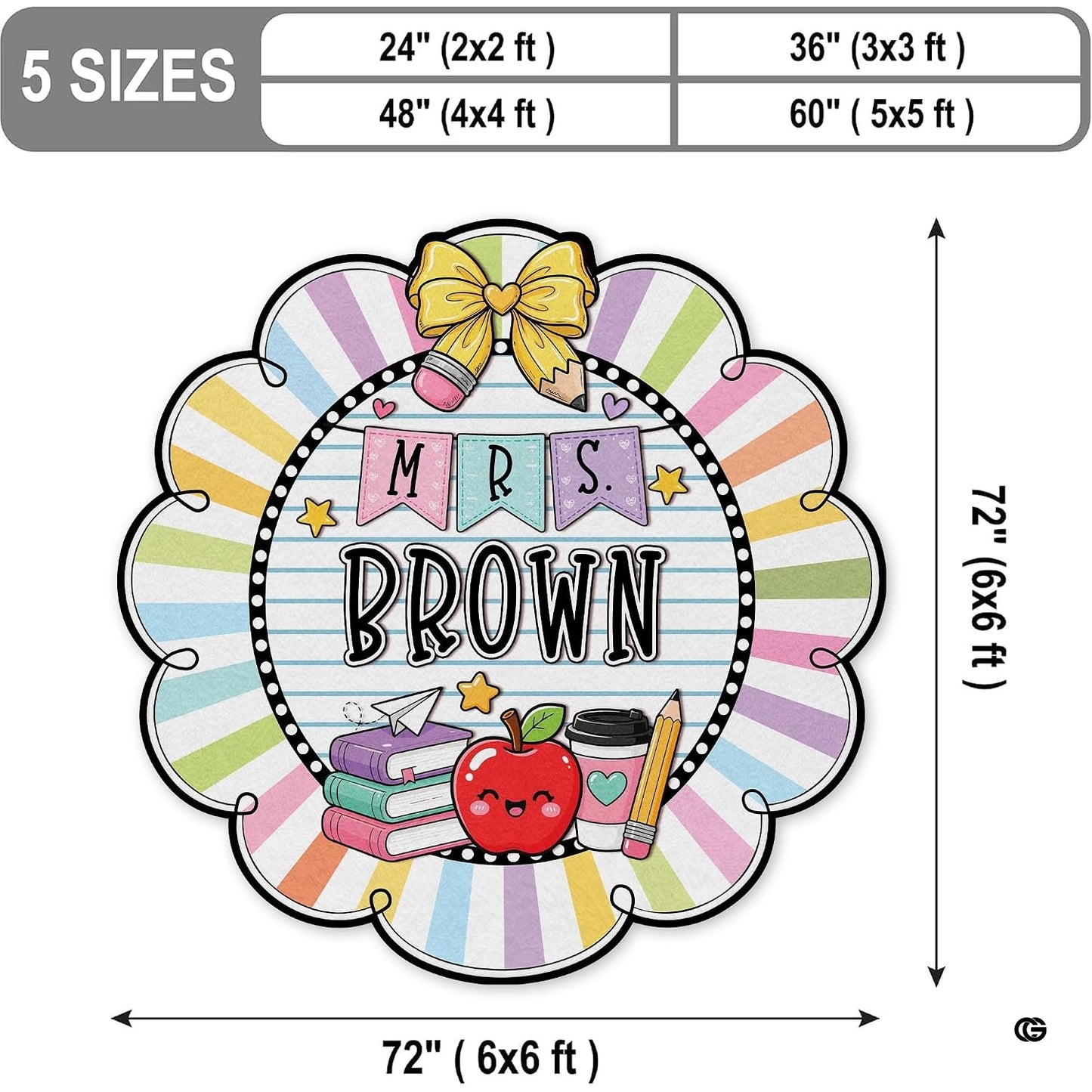 Personalized Composition Notebook Classroom Shaped Rugs for Kids (A02) | Custom Pennant Flag Carpet for Reading Corner, Non-Slip Apple Shape Rug Mat, Classroom Decor, Back To School Gift