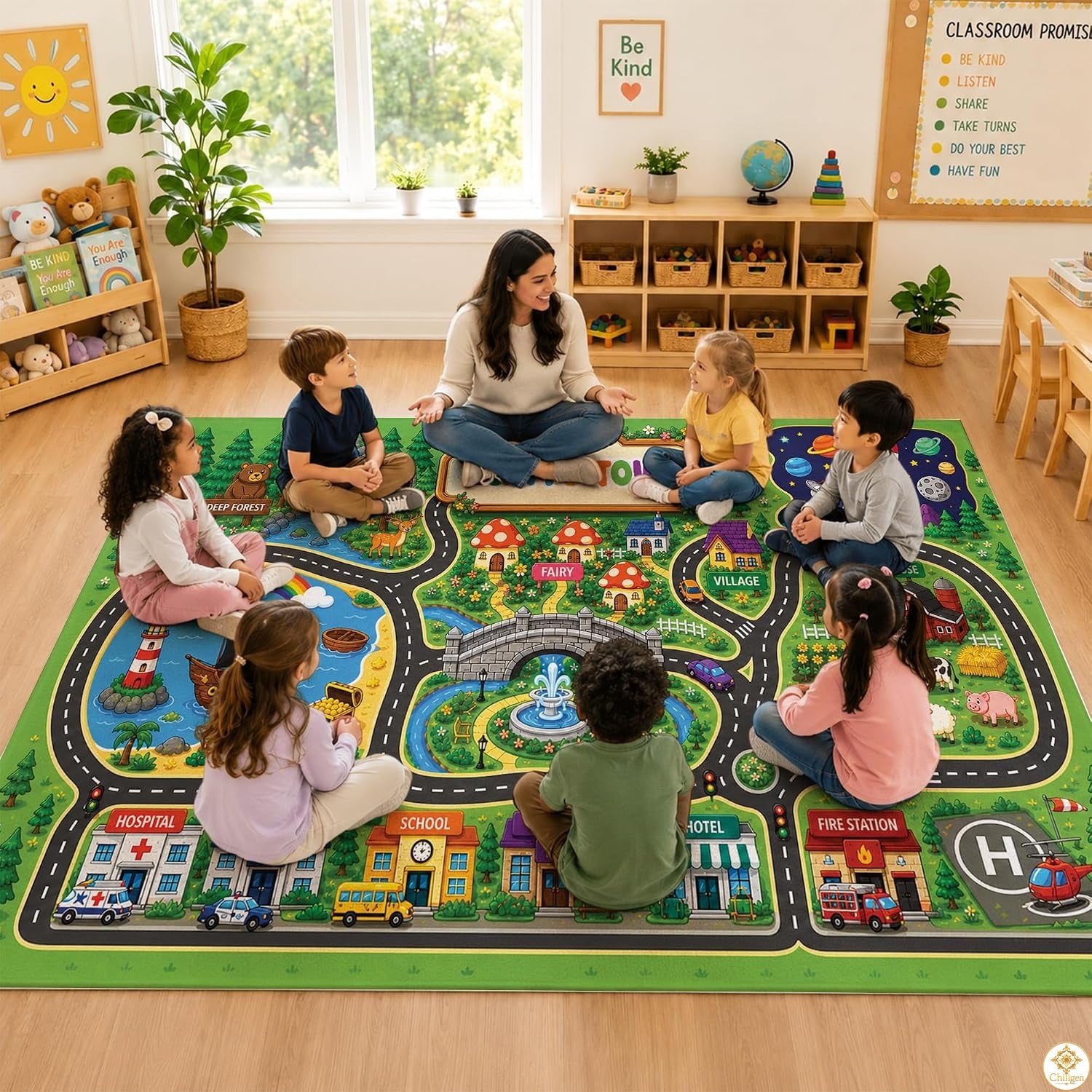 Custom Road Map Area Rug with Personalized City Street and Car Play Mat