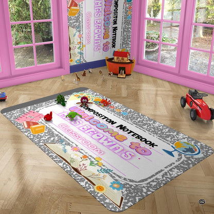 Sunlit study room setting with the grey notebook rug centered on hardwood floor - thumbnail image 5 of 8