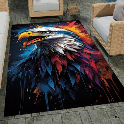 Bald eagle area rug placed alongside living room couch and accent furniture. - thumbnail image 7 of 7