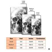 Fireside lounge setting with a person sitting on the angled smoke skull rug - thumbnail image 3 of 8