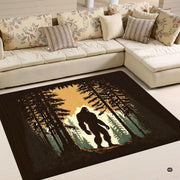 Cozy living room corner with patterned cushions showcasing bigfoot sasquatch pine woods area rug - thumbnail image 4 of 5