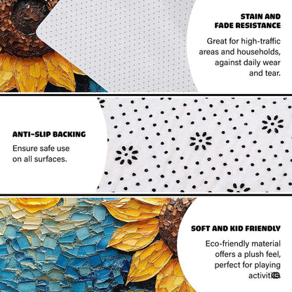 Non-skid dotted backing and resilient pile construction of the mosaic sunflower area rug. - thumbnail image 6 of 8