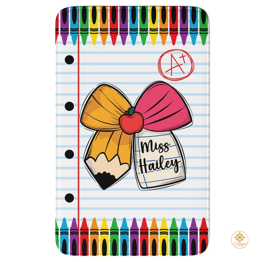Custom Composition Notebook Classroom Rug for Kids - Pencil Bow / 2' x 3' (Rectangular)