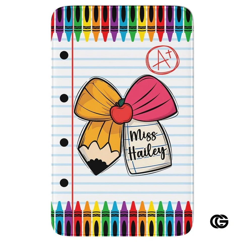 Custom Composition Notebook Classroom Rug for Kids - Pencil Bow / 2' x 3' (Rectangular)
