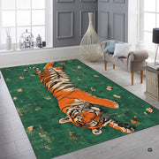 Overhead flat view of the rectangular resting tiger green meadow area rug - thumbnail image 9 of 9