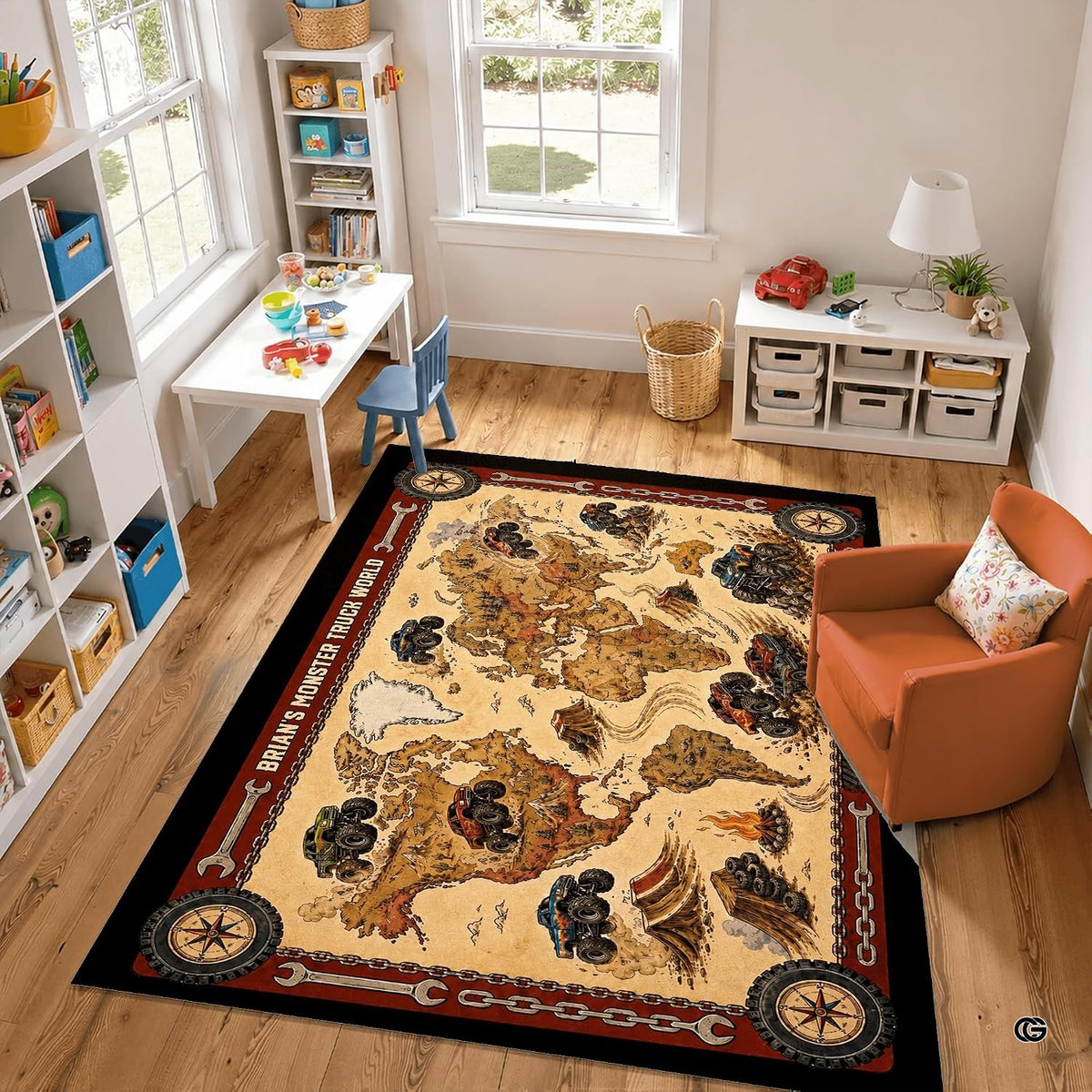 Classroom area rug styled beside a reading table and children's room bookshelves. - image 4 of 8