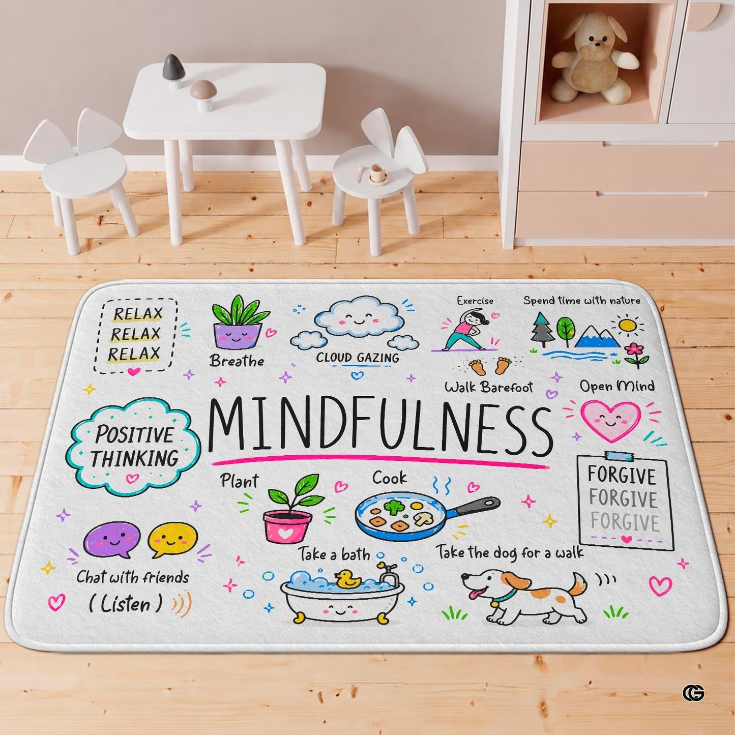 Personalized Calming Corner Rug for Classroom, Custom Teacher Name Reading Corner Rug, Emotions Feelings Carpet, Soft Fluffy Calm Corner Decor for School Reading Nook (Mindfulness Educational Science)