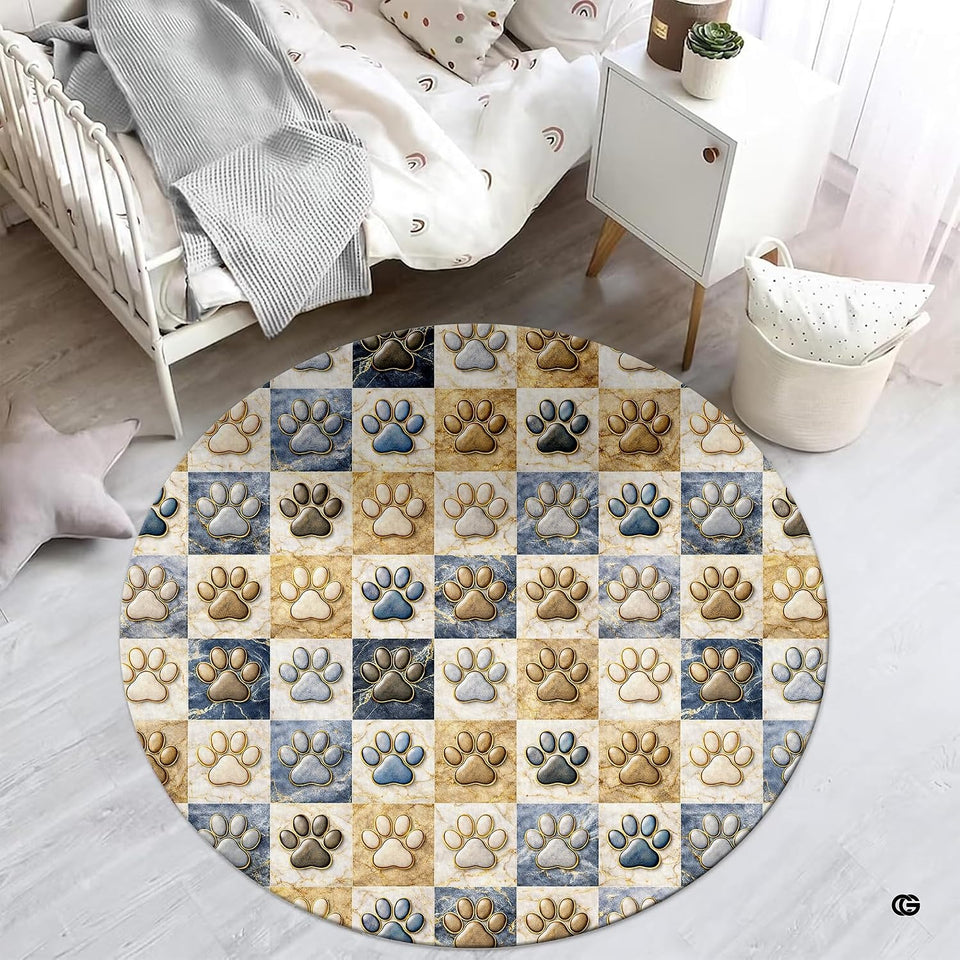 Custom Dog Paw Round Rug Patchwork Area Rug for Pet Lovers (1, A2)
