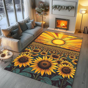 Sunroom layout displaying the golden sunflower field rug centered on flooring - thumbnail image 5 of 8
