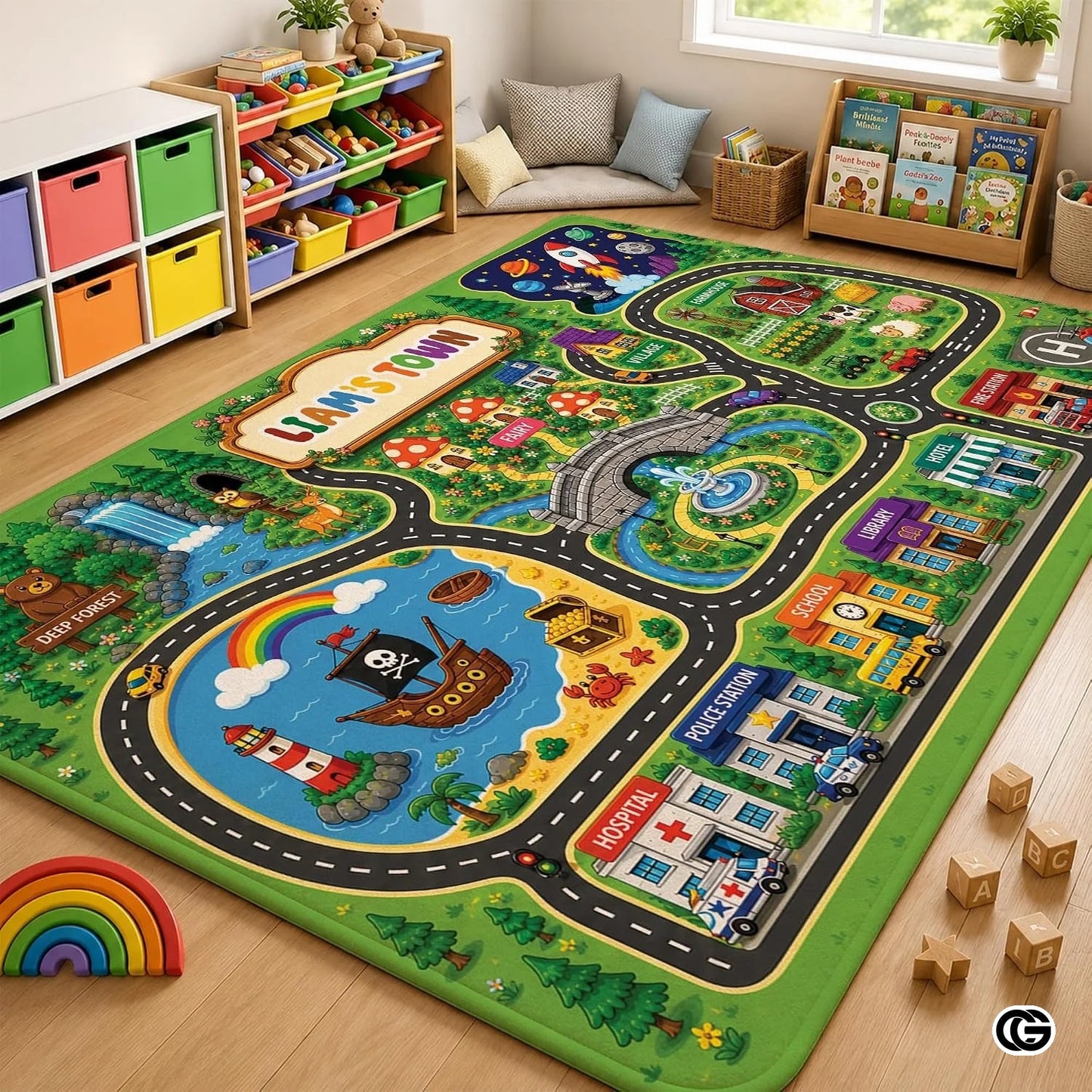 Custom Road Map Welcomemat with Kids Street and Car Play Design - Map 7