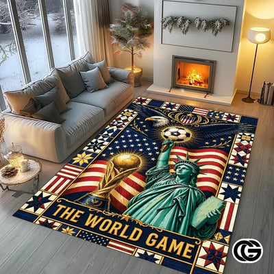 Personalized Soccer welcome mat with Trophy and Flag Details - D8