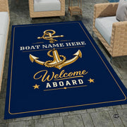 Custom Boat Rug, Personalized Welcome Aboard Mat with Boat Name, Nautical Area Rug for Deck, Entryway or Floor, Anchor Marine Decor, Boating Gift (Boat Rug 02)