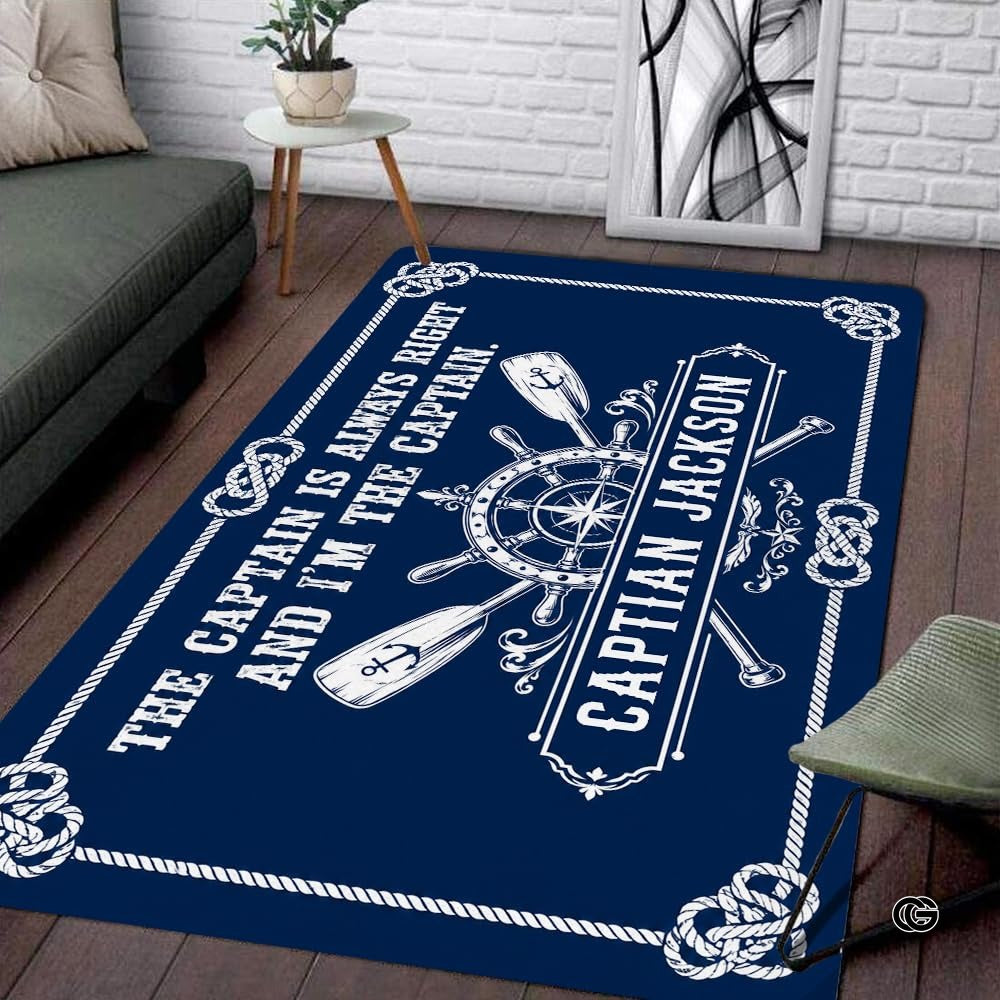 Custom Boat Rug, Personalized Welcome Aboard Mat with Boat Name, Nautical Area Rug for Deck, Entryway or Floor, Anchor Marine Decor, Boating Gift (Boat Rug 08)