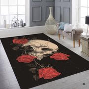 Floor layout view showing the complete woodcut illustration of the human skull and red rose branches - thumbnail image 2 of 8