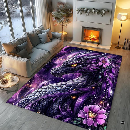 Gaming room layout displaying the mystical purple dragon rug centered on flooring - thumbnail image 5 of 8