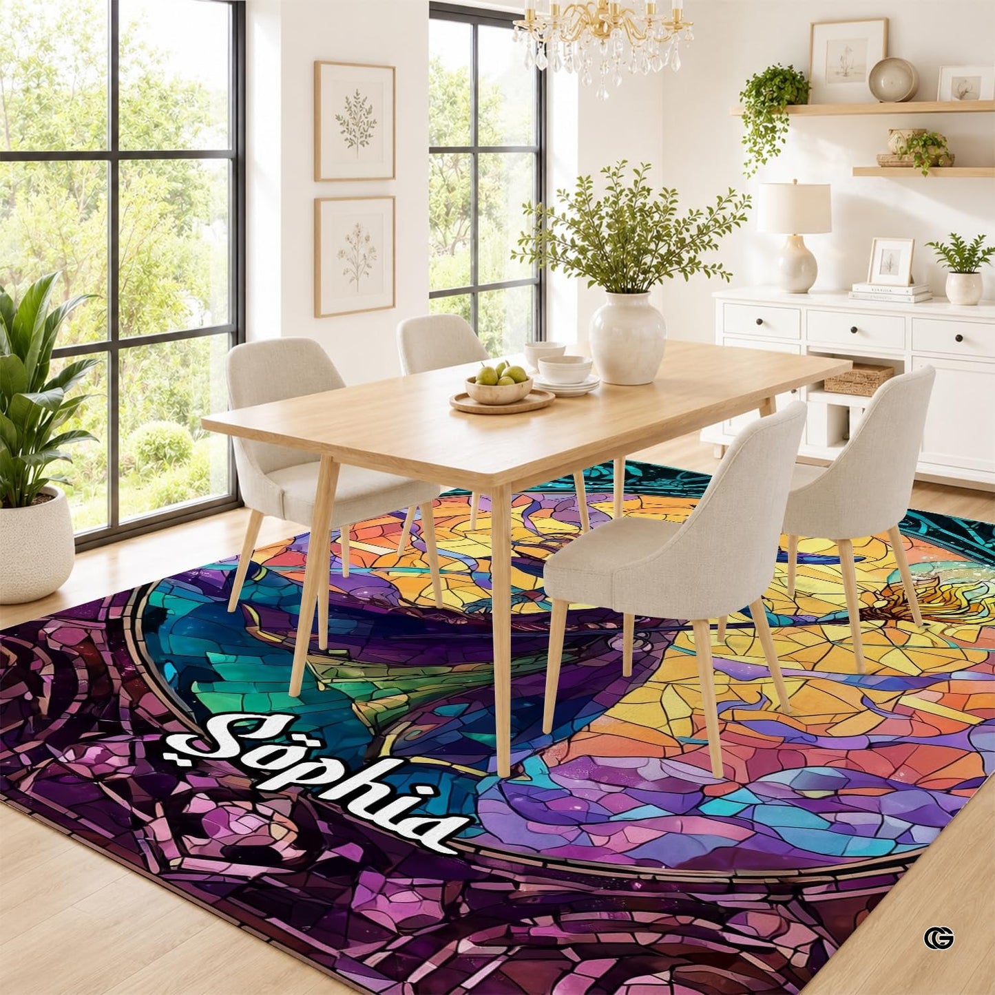 Personalized Witch Area Rug with Name - Custom Halloween Rug, Black Cat & Raven Floor Carpet, Spooky Gothic Home Decor, Non Slip Rugs (Style 2)
