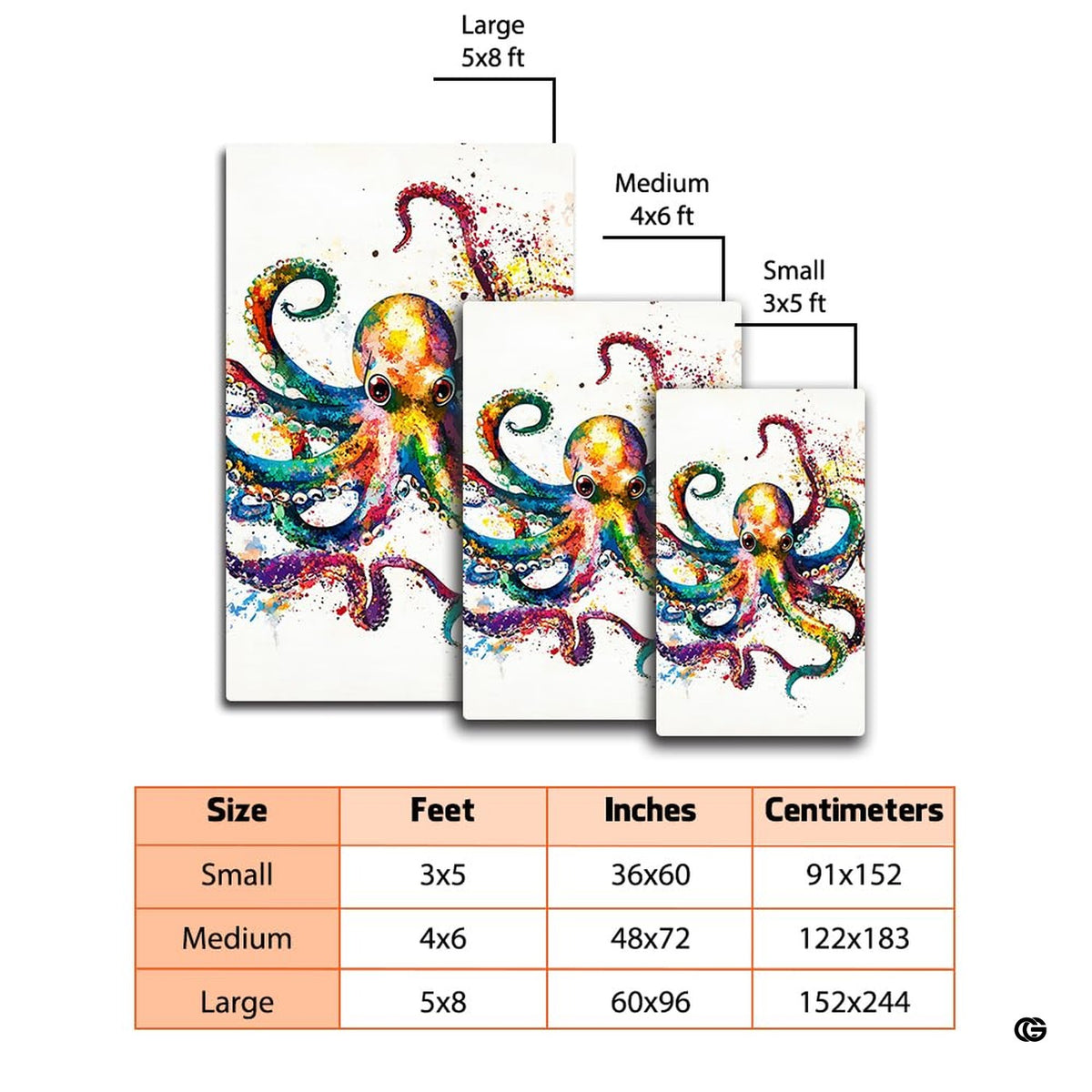 Rainbow watercolor octopus living room area rug styled in modern patio lounge setting - image 5 of 7