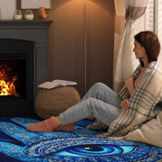 Full room perspective showcasing the ornate Hamsa Evil Eye area rug as a decorative centerpiece. - thumbnail image 8 of 8