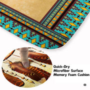 Cabin den layout displaying the wolf dreamcatcher rug centered on flooring - thumbnail image 5 of 7