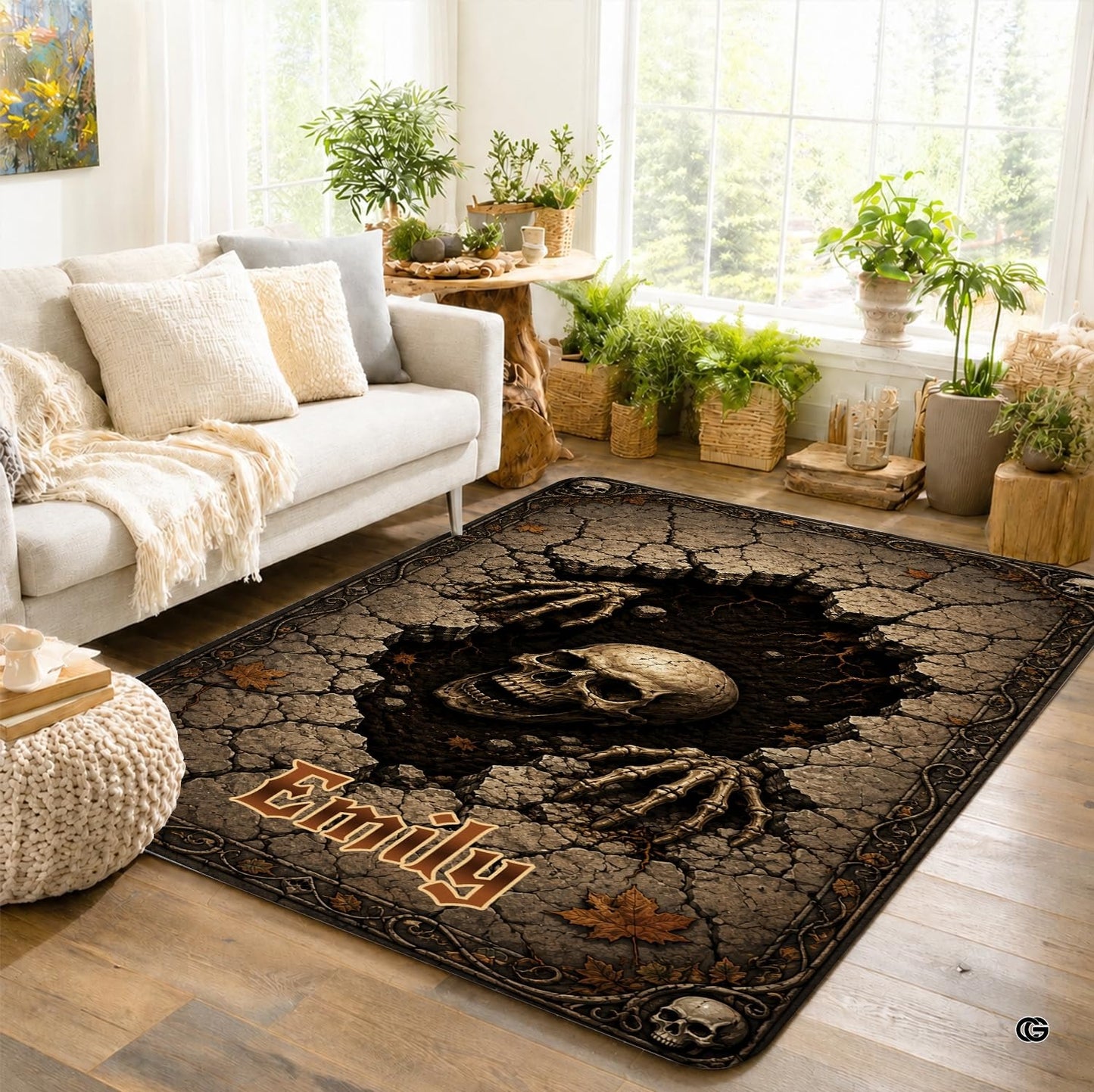 Personalized Witch Area Rug with Name - Custom Halloween Rug, Black Cat & Raven Floor Carpet, Spooky Gothic Home Decor, Non Slip Rugs (Style 9)
