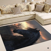 Dimension chart displaying size options for equestrian stallion area rug. - thumbnail image 2 of 5