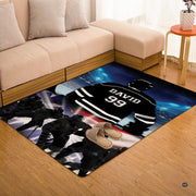 Angled perspective of the hockey arena rug emphasizing dynamic skating silhouettes and flag graphics. - thumbnail image 7 of 7
