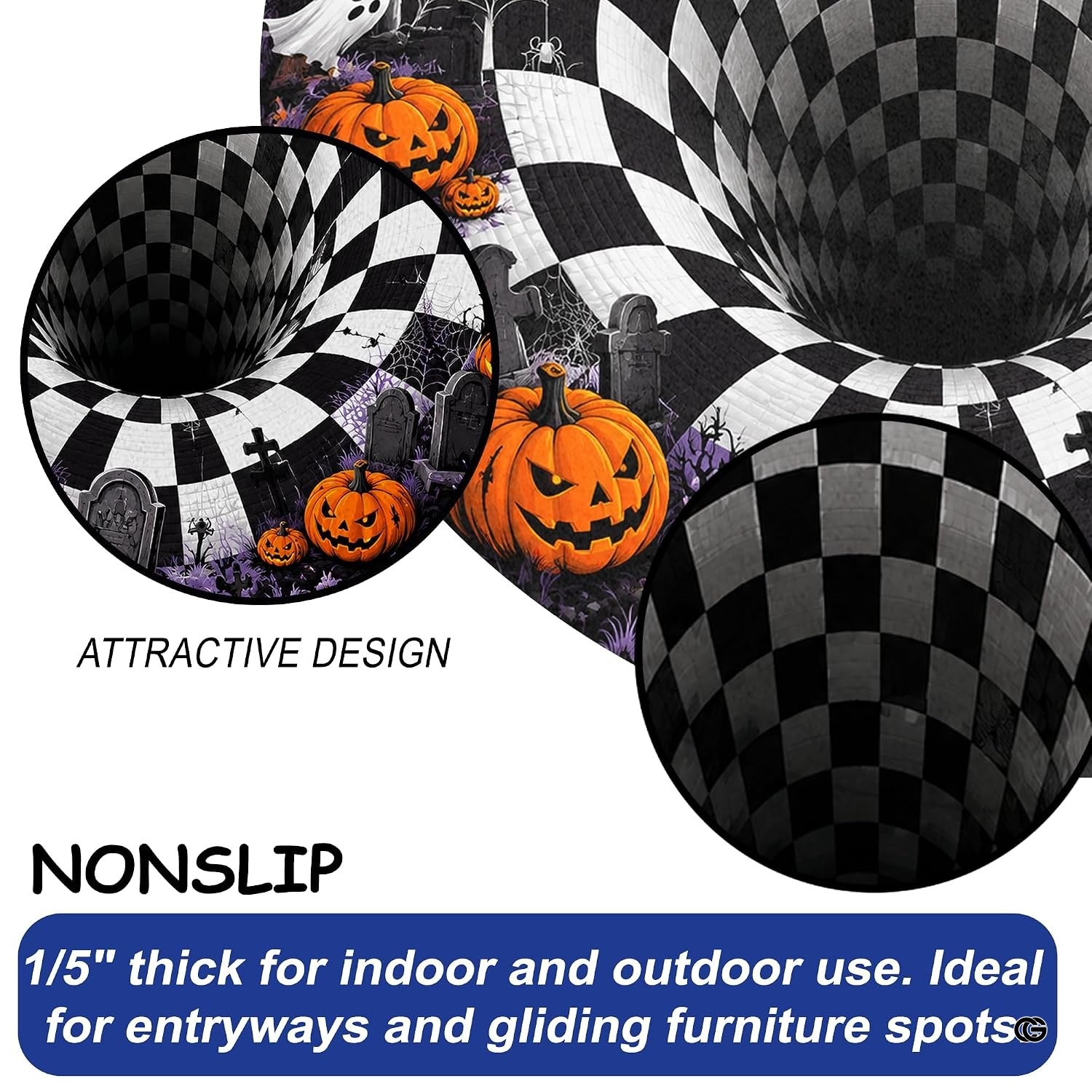 Custom Halloween 3D Optical Illusion Round Rug Skeleton Horror Area Rug (1, #10)