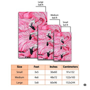 Dimensions and sizing chart for pink flamingo trio feathers area rug - thumbnail image 2 of 7
