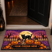 Halloween Door Mat Outdoor, Custom Spooky Welcome Mat with Black Cat and Pumpkin, Fall Front Door Mat for Porch Entryway Decor #4